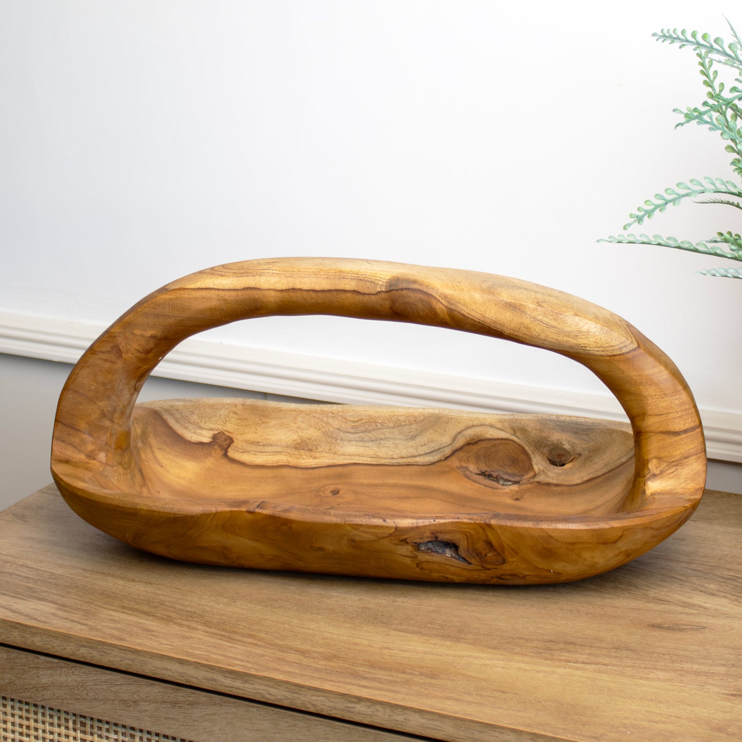 Große lange Schüssel aus Teakwurzelholz, 40 cm