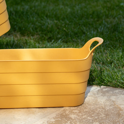 Set Of 4 Mustard Plastic Trough Planters