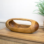 Glatte lange Obstschale aus Teakwurzelholz, 40 cm