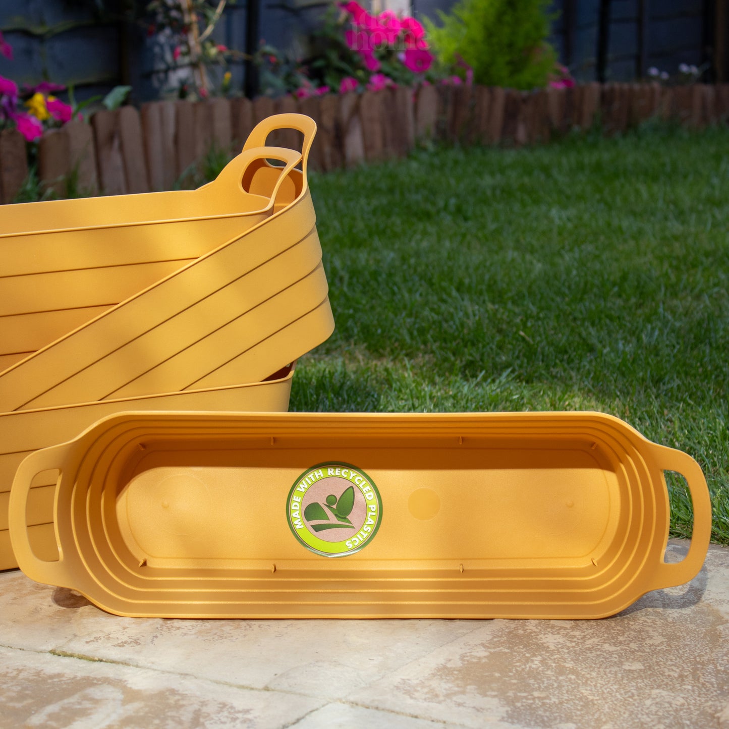 Set Of 4 Mustard Plastic Trough Planters