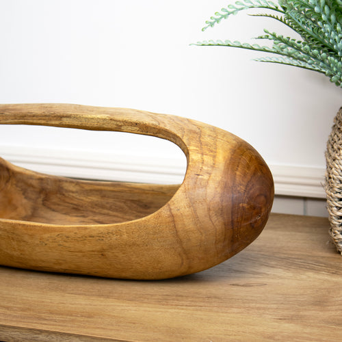 Glatte lange Obstschale aus Teakwurzelholz, 40 cm