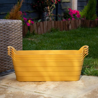 Set Of 4 Mustard Plastic Trough Planters