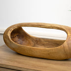 Glatte lange Obstschale aus Teakwurzelholz, 40 cm