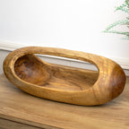Glatte lange Obstschale aus Teakwurzelholz, 40 cm