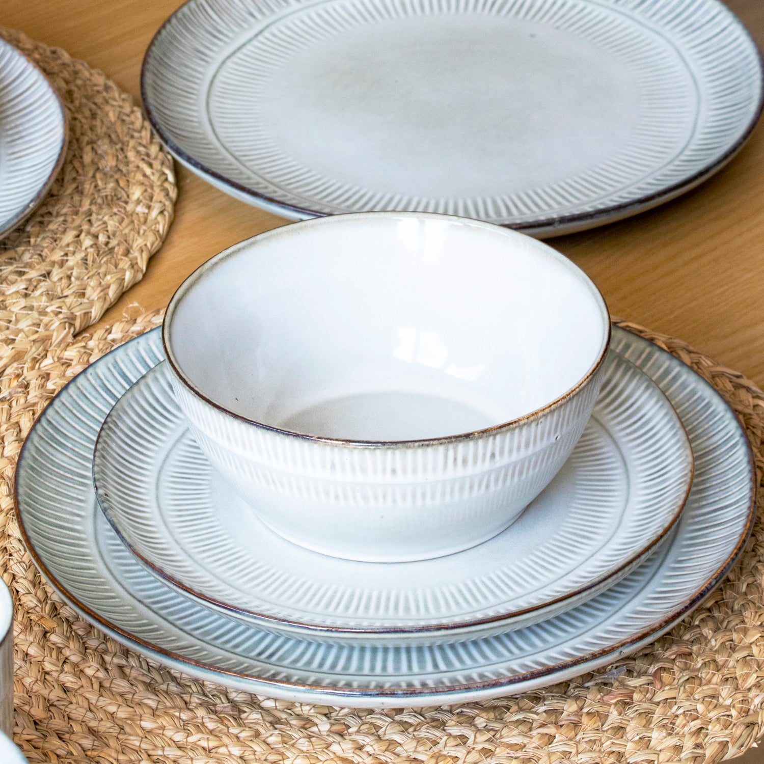 Set Of 4 Embossed Reactive Glaze Side Plates