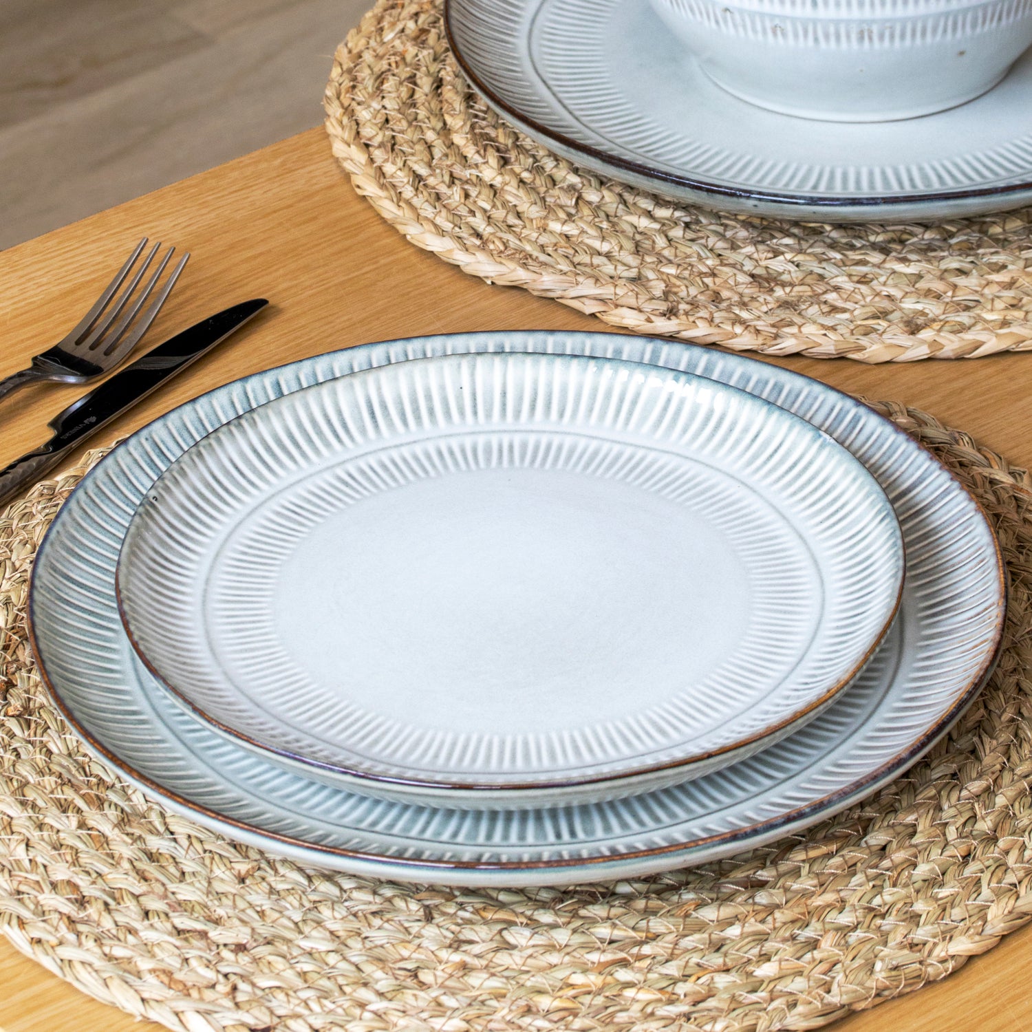 Set Of 4 Embossed Reactive Glaze Side Plates