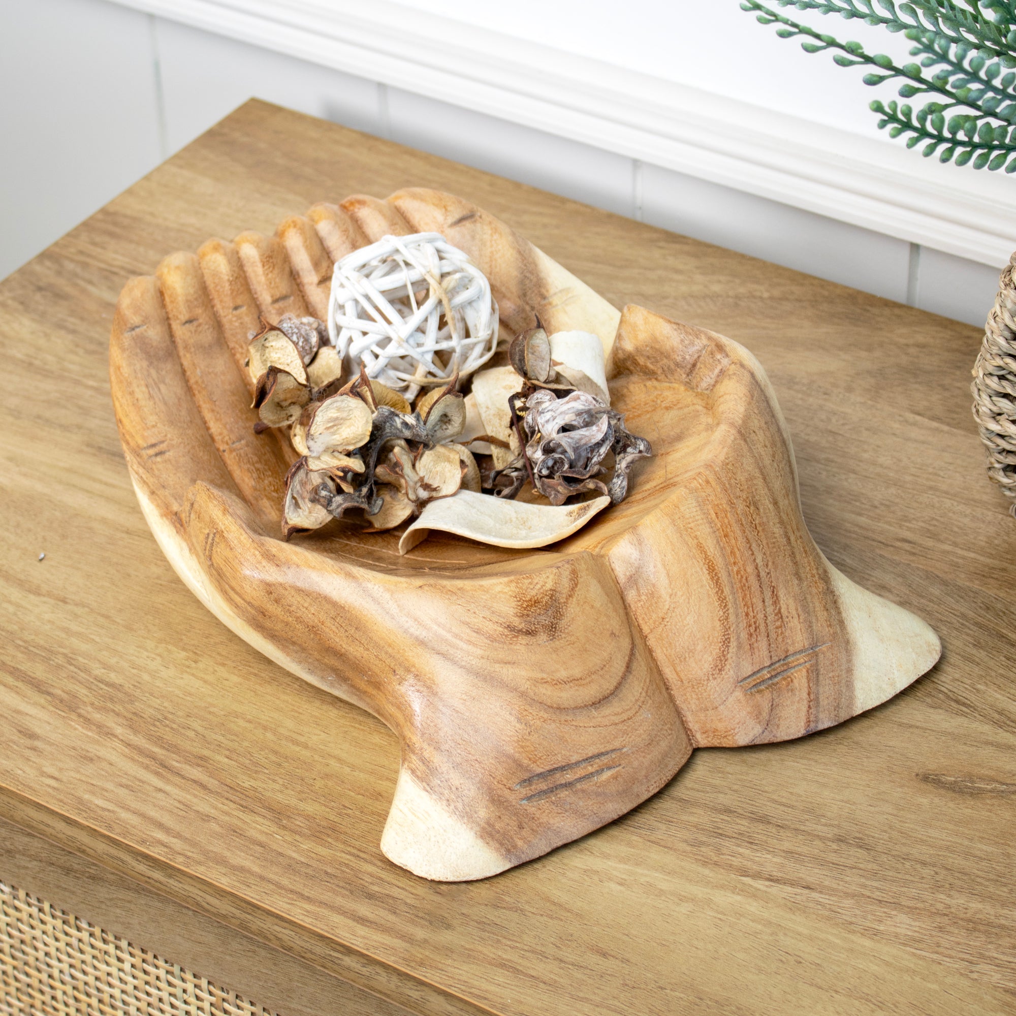 Teak Wood Hand Of Hope Bowl