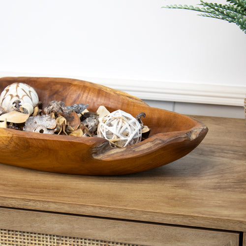 Lange Schüssel aus Teakwurzel, 45 cm