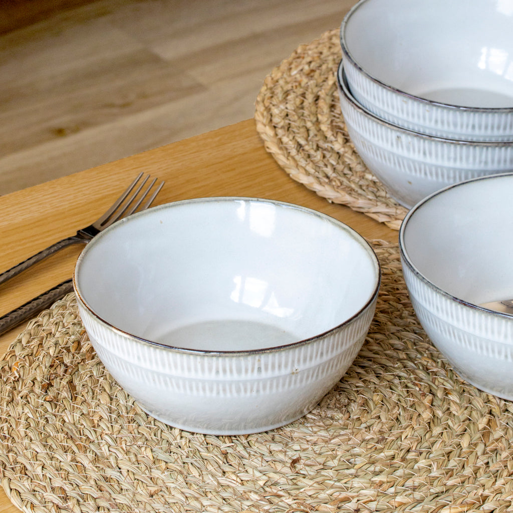 Set Of 4 Embossed Reactive Glaze Cereal Bowls
