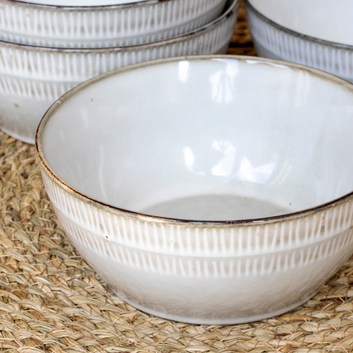 Set Of 4 Embossed Reactive Glaze Cereal Bowls