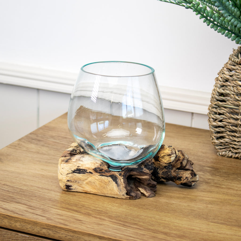 Teak Root With Mini Molten Glass Bowl
