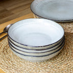 Set Of 4 Embossed Reactive Glaze Pasta Bowls