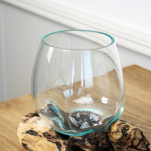 Teak Root With Mini Molten Glass Bowl