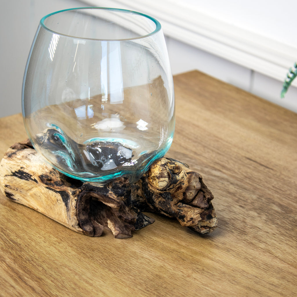 Teak Root With Mini Molten Glass Bowl