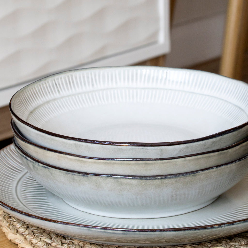 Set Of 4 Embossed Reactive Glaze Pasta Bowls