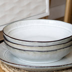 Set Of 4 Embossed Reactive Glaze Pasta Bowls