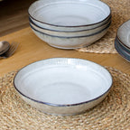 Set Of 4 Embossed Reactive Glaze Pasta Bowls