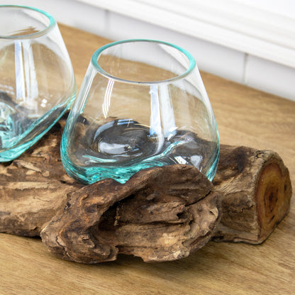 Doppelte 10 cm große geschmolzene Glasschalen, Baumwurzelständer