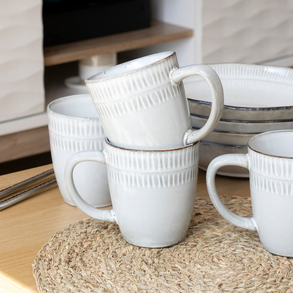 Set Of 4 Embossed Reactive Glaze Mugs