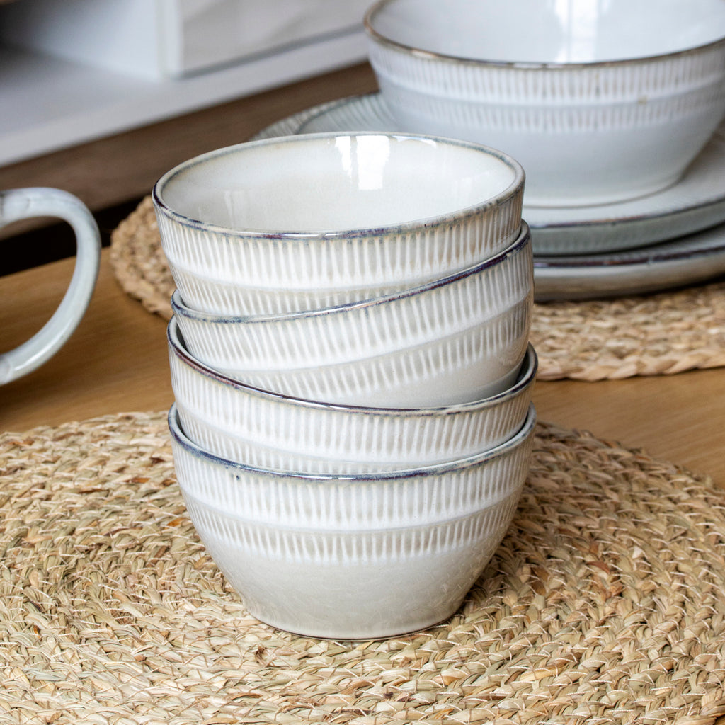 Set Of 4 Embossed Reactive Glaze Small Bowls