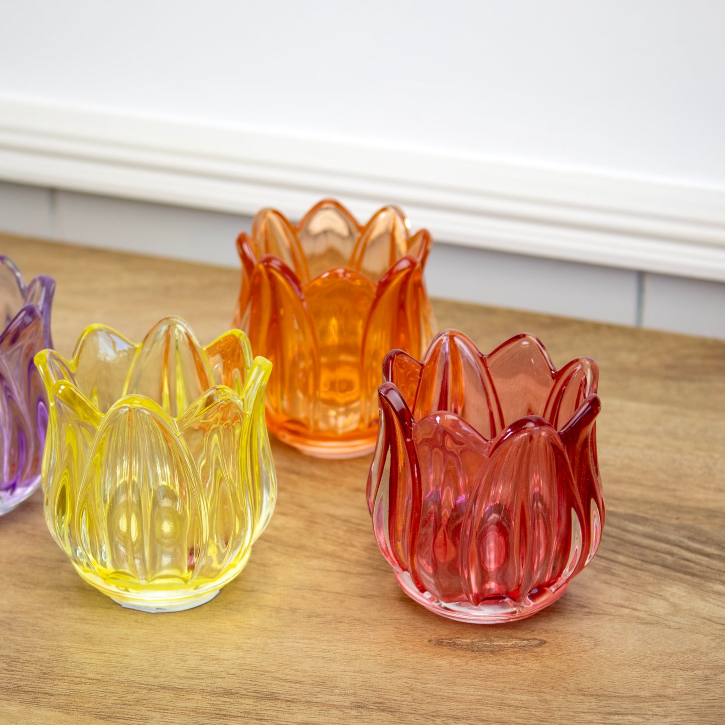 Set Of 6 Multi Glass Tulip Tea Light Holders