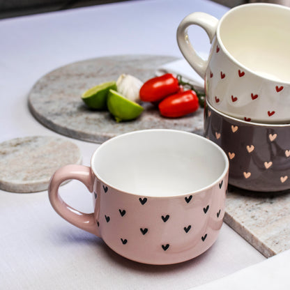 Set Of 3 Large Coloured Heart Mugs