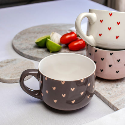 Set Of 3 Large Coloured Heart Mugs