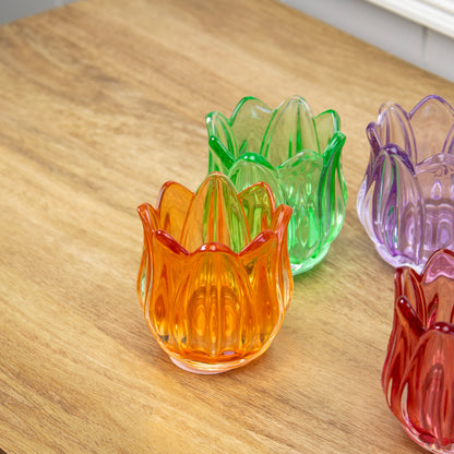 Set Of 6 Multi Glass Tulip Tea Light Holders