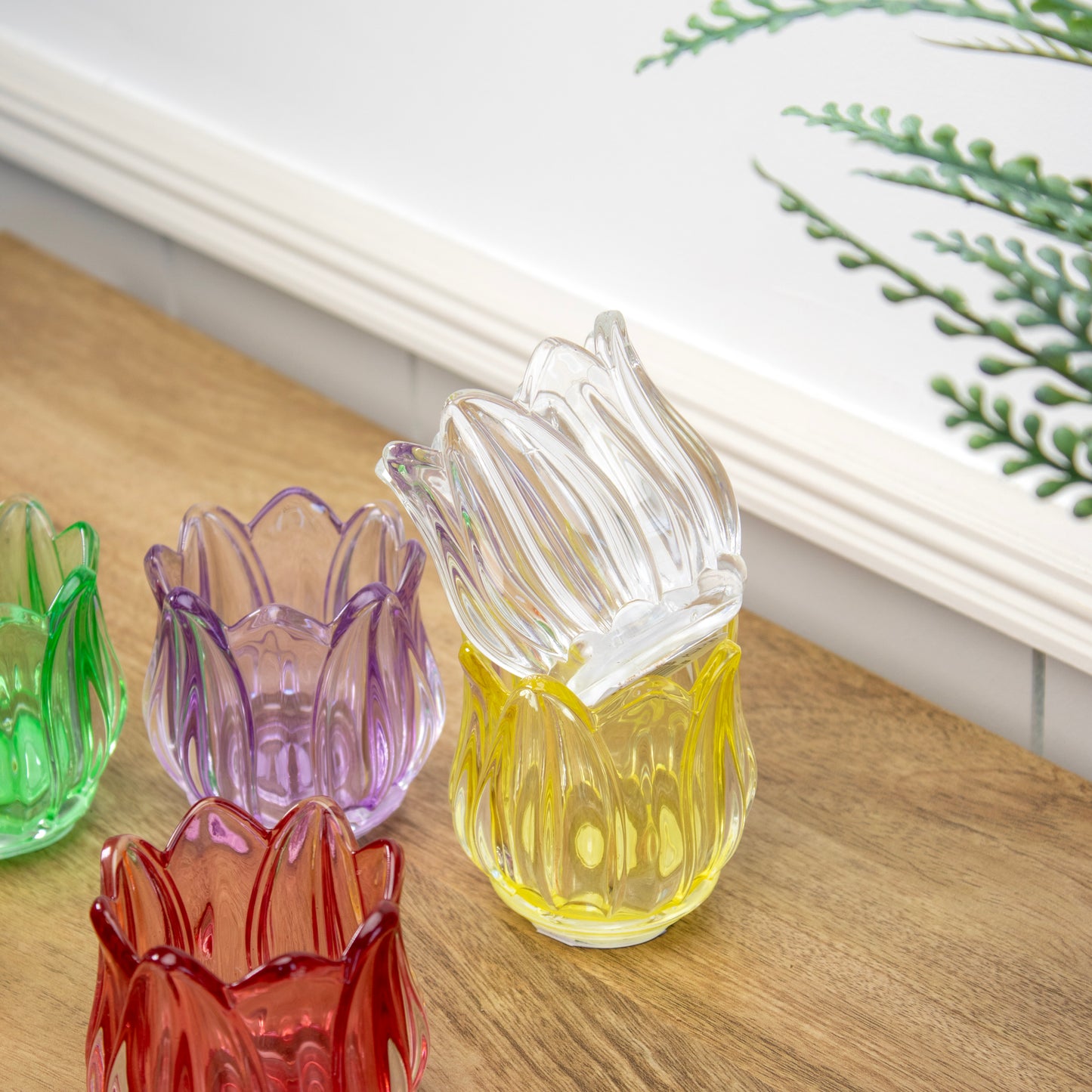 Set Of 6 Multi Glass Tulip Tea Light Holders