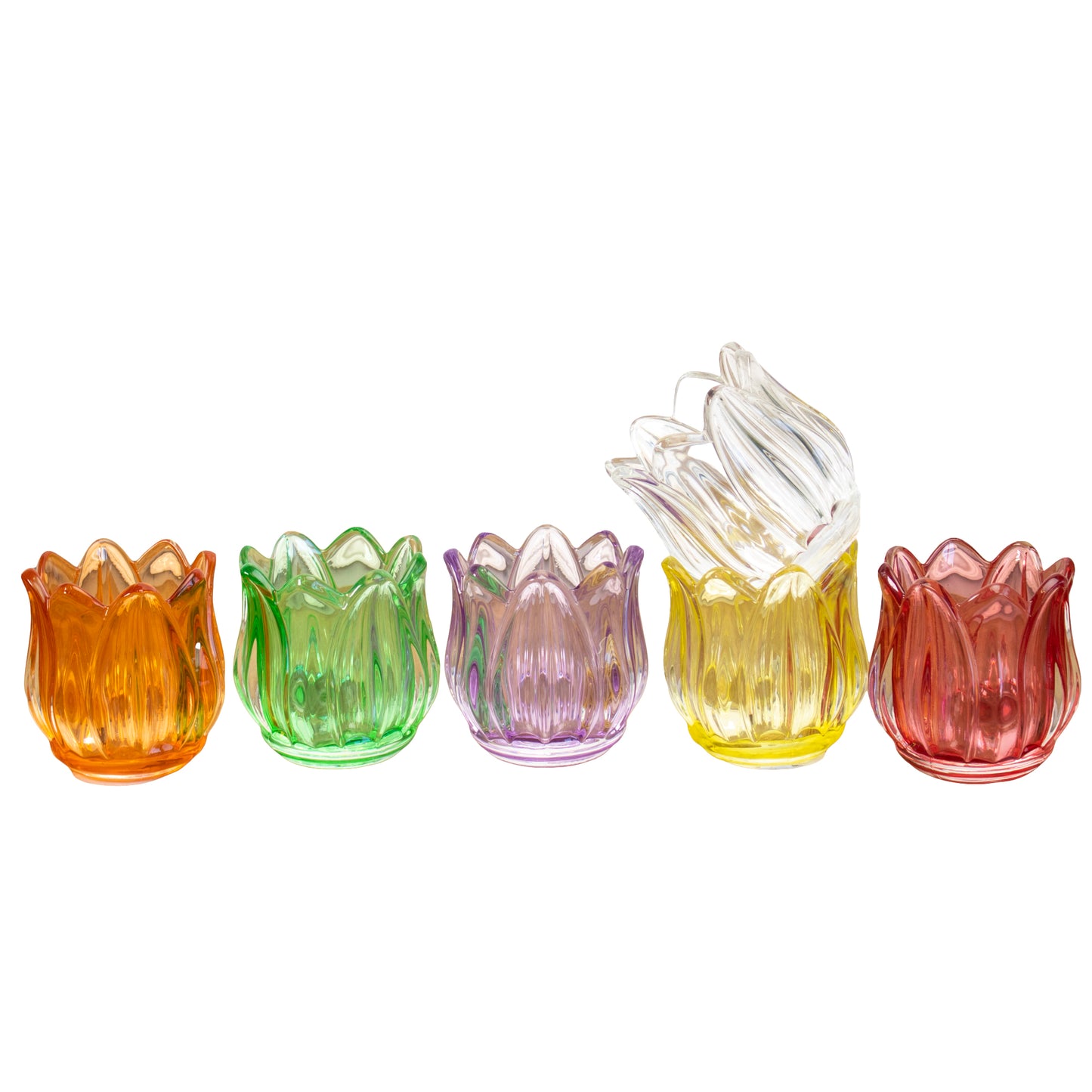 Set Of 6 Multi Glass Tulip Tea Light Holders