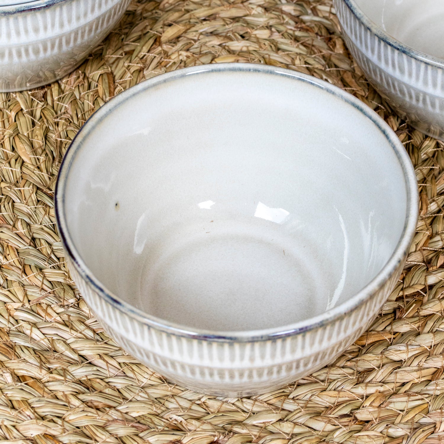 Set Of 4 Embossed Reactive Glaze Small Bowls