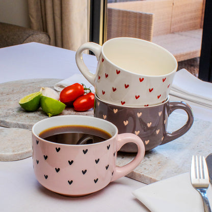 Set Of 3 Large Coloured Heart Mugs