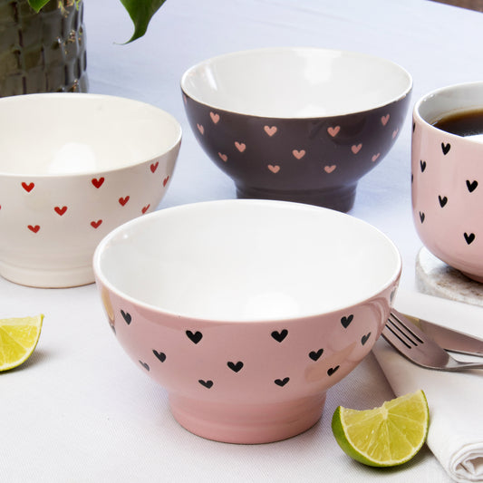 Set Of 3 Coloured Heart Bowls