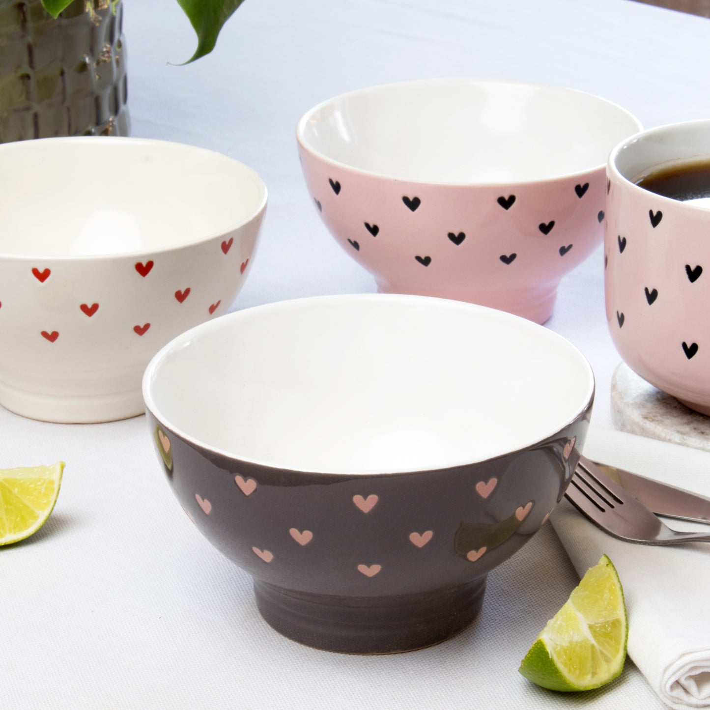 Set Of 3 Coloured Heart Bowls