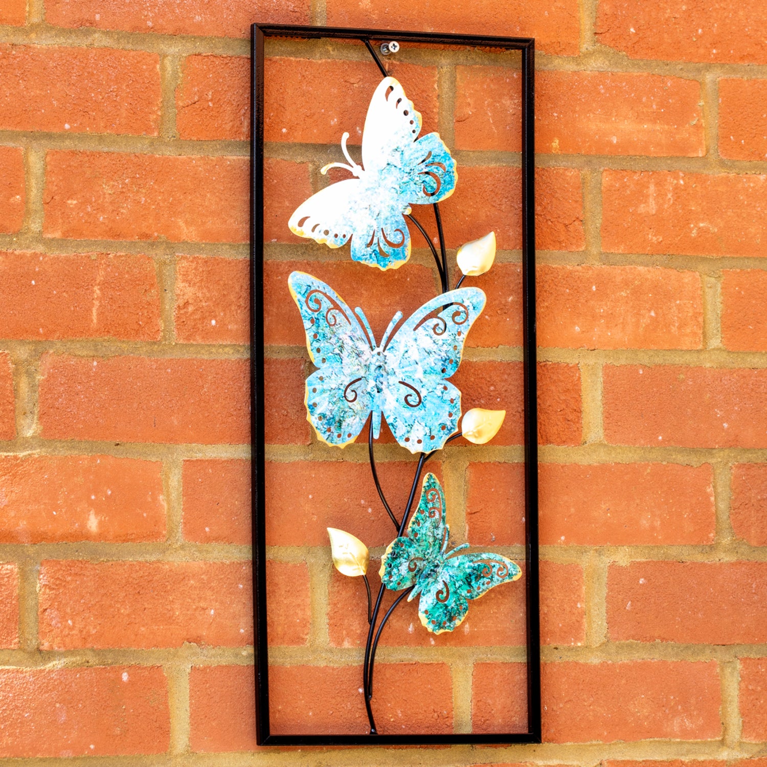 Blue Butterfly Metal Garden Wall Art Rectangle Frame