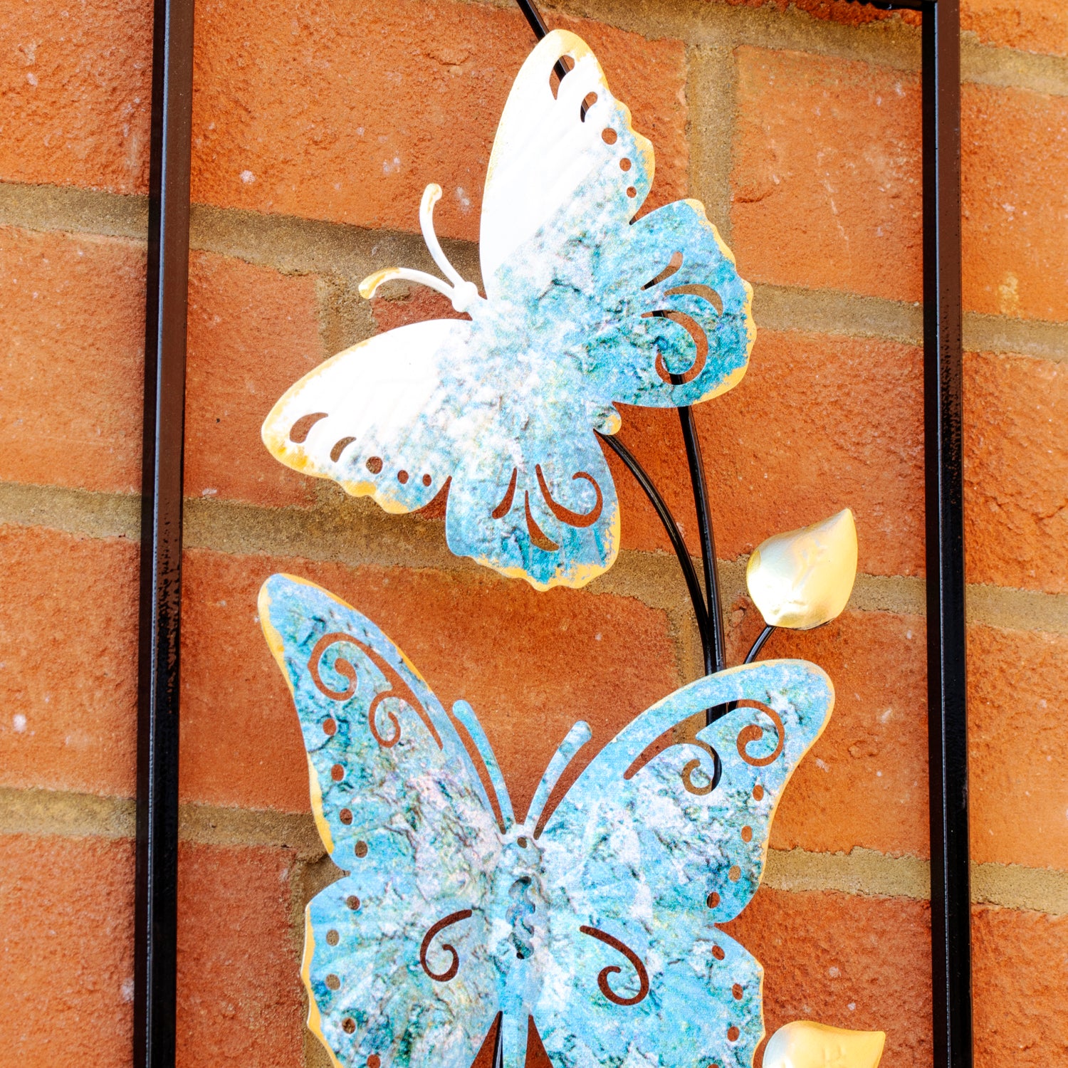 Blue Butterfly Metal Garden Wall Art Rectangle Frame