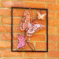 Pink Butterfly Metal Garden Wall Art Square Frame