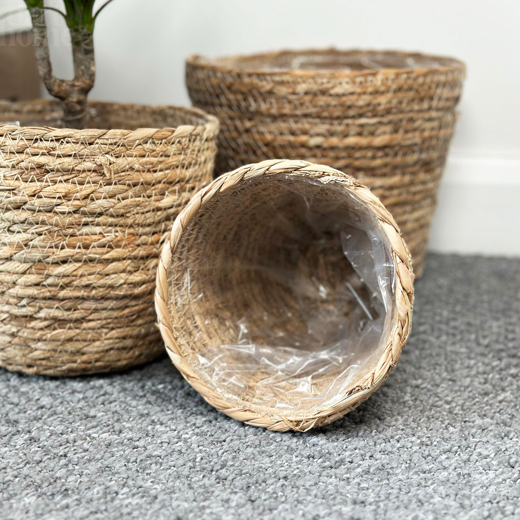 Set Of 3 Woven Cattail Leaf Plant Baskets