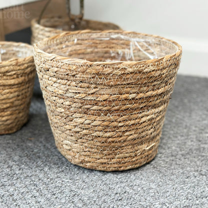 Set Of 3 Woven Cattail Leaf Plant Baskets