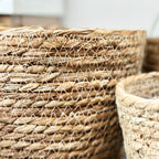 Set Of 3 Woven Cattail Leaf Plant Baskets