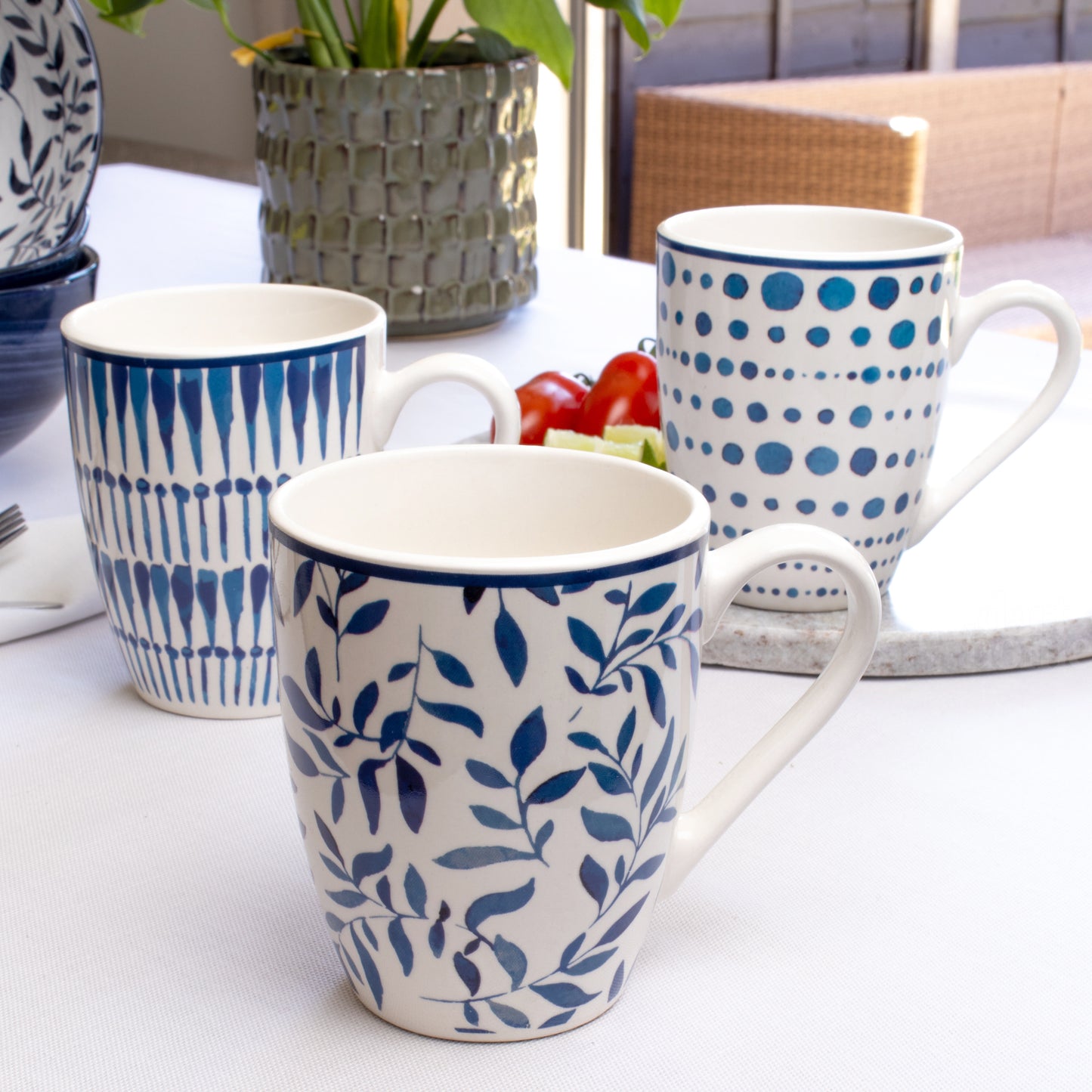 Set Of 6 Mediterranean Patterned Mugs