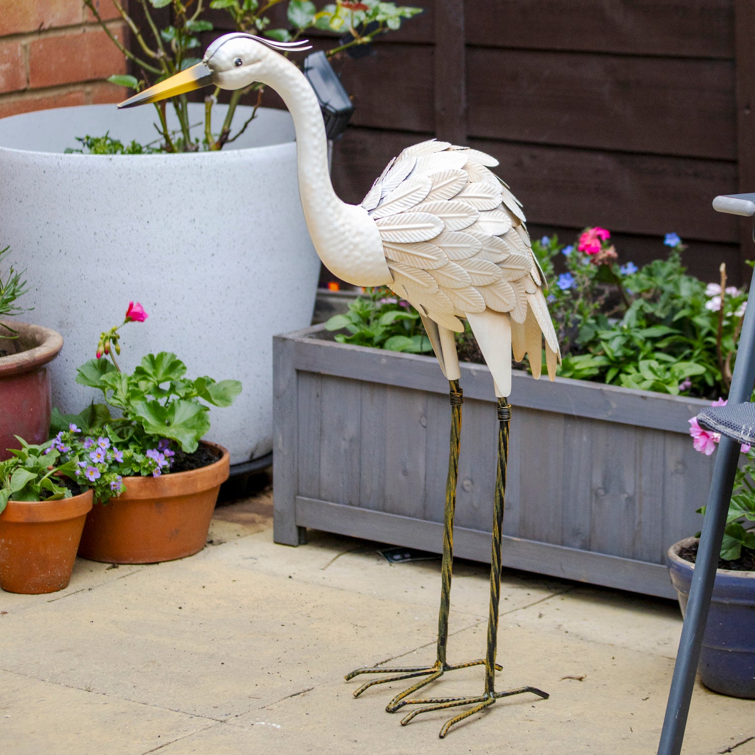 White Metal Crane Garden Ornament