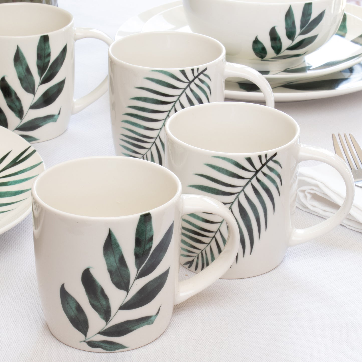 Set Of 6 Emerald Green Leaf Mugs