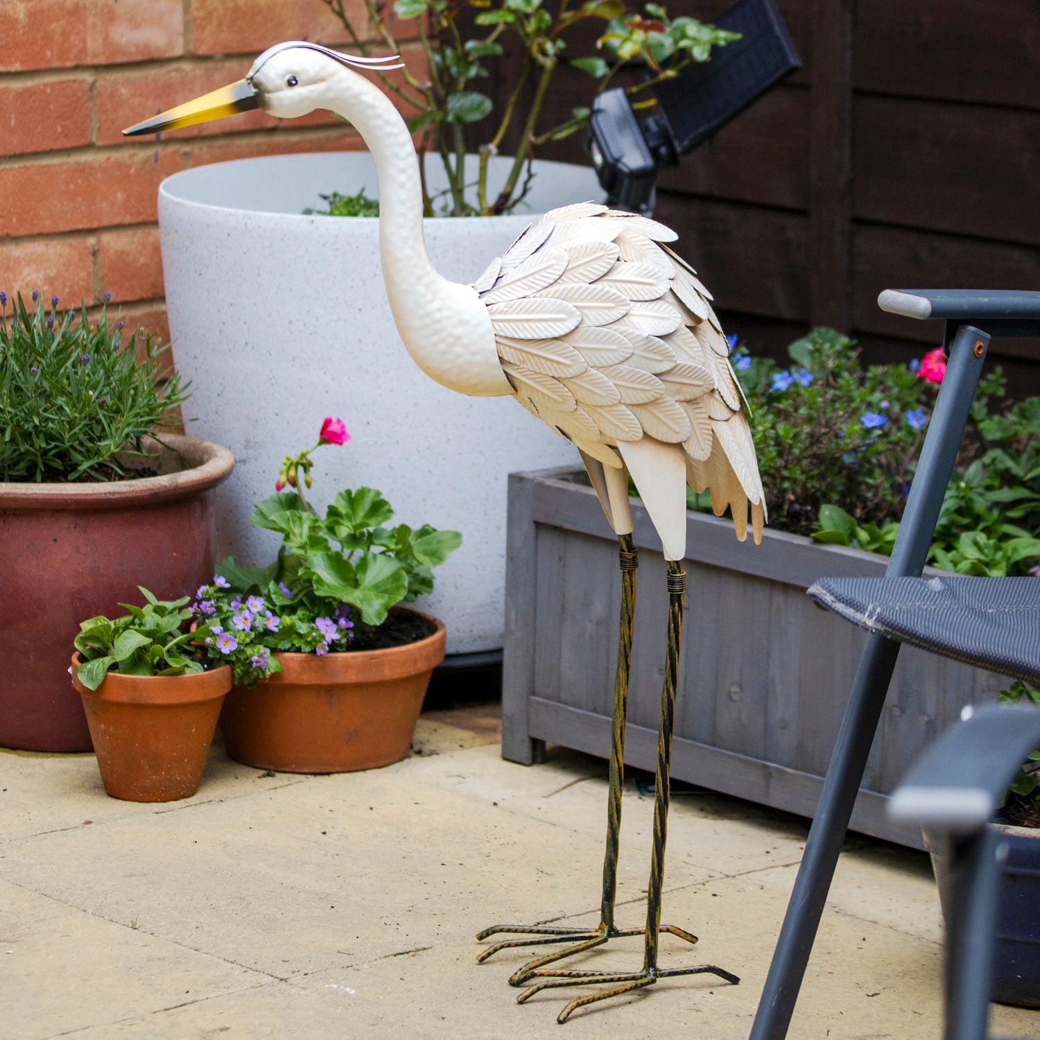 White Metal Crane Garden Ornament