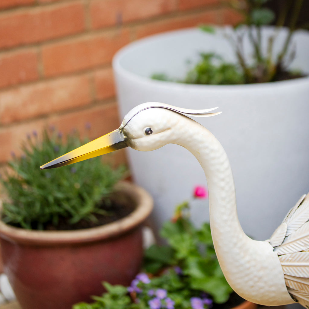 White Metal Crane Garden Ornament