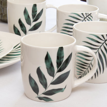 Set Of 6 Emerald Green Leaf Mugs