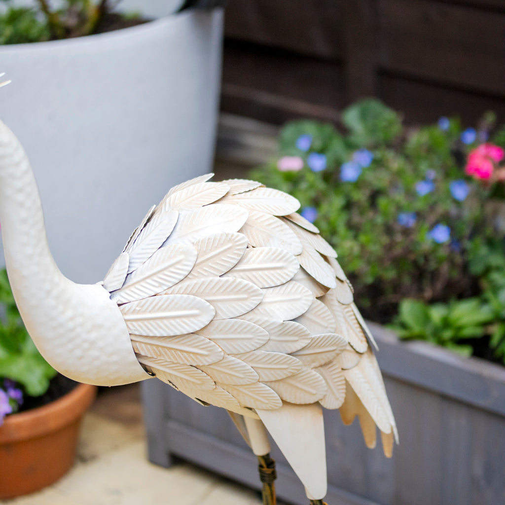 White Metal Crane Garden Ornament