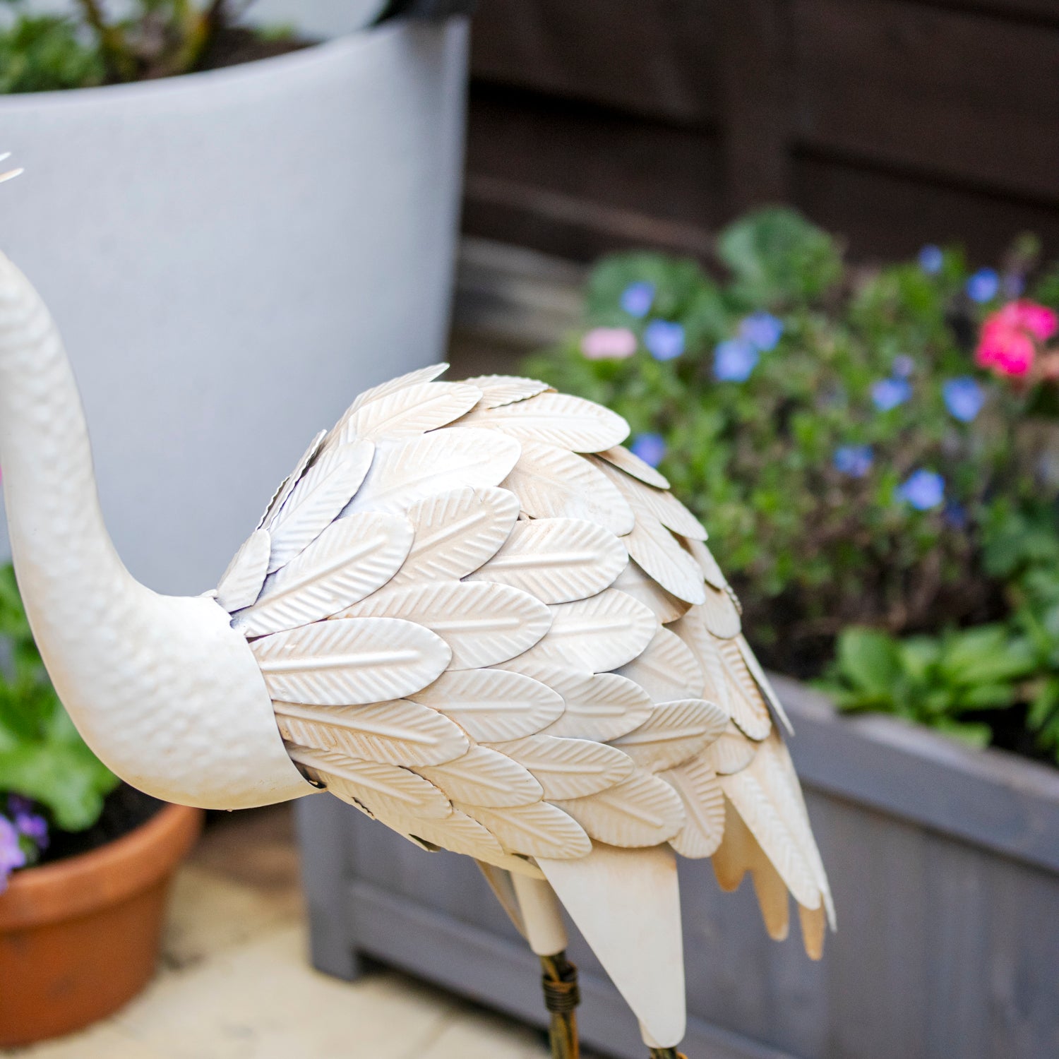 White Metal Crane Garden Ornament