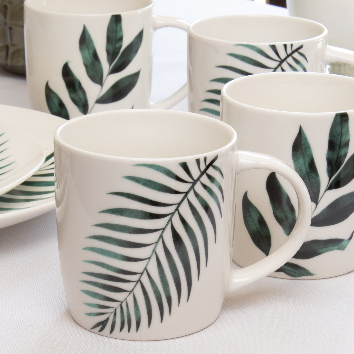 Set Of 6 Emerald Green Leaf Mugs