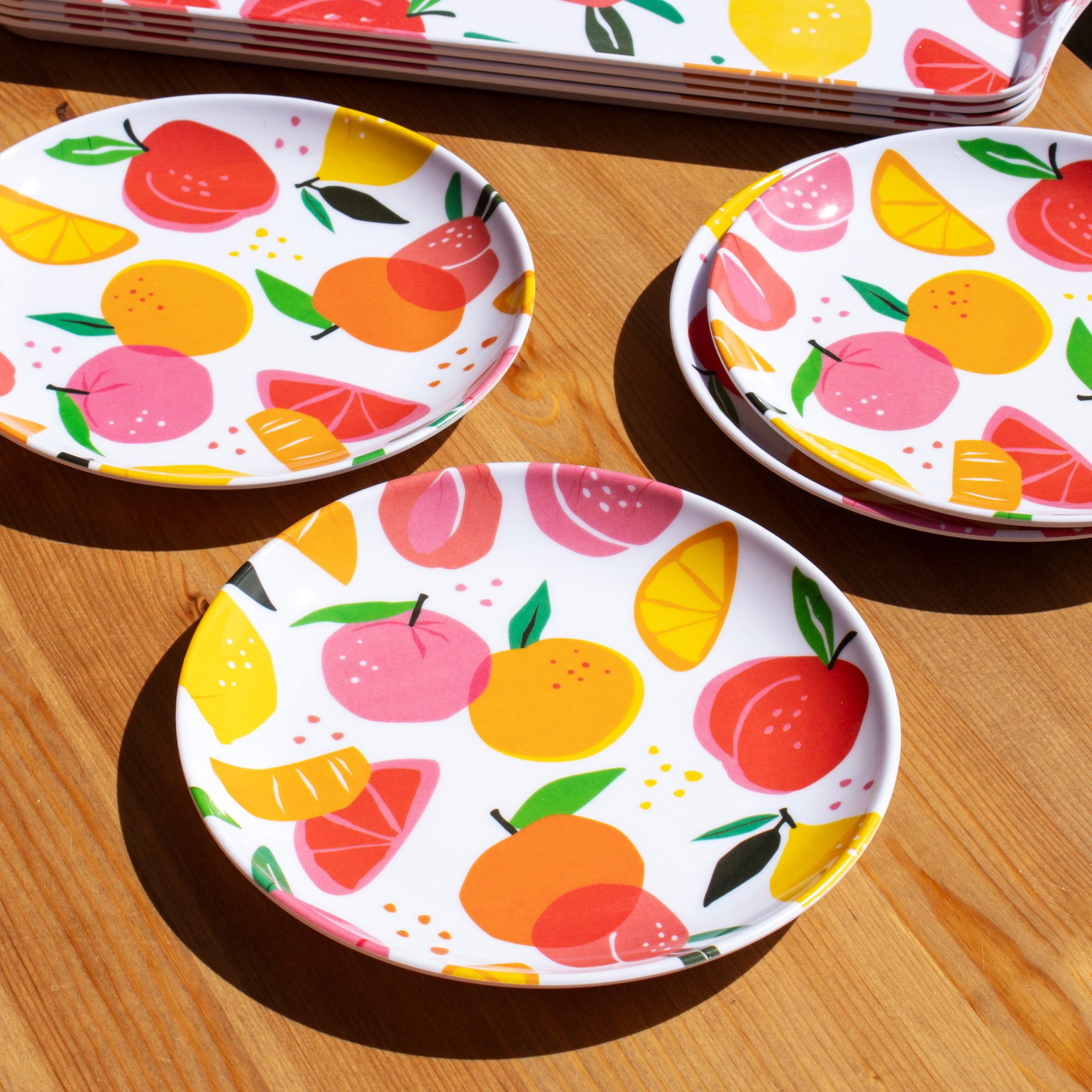 Set Of 4 Summer Fruits Outdoor Plates